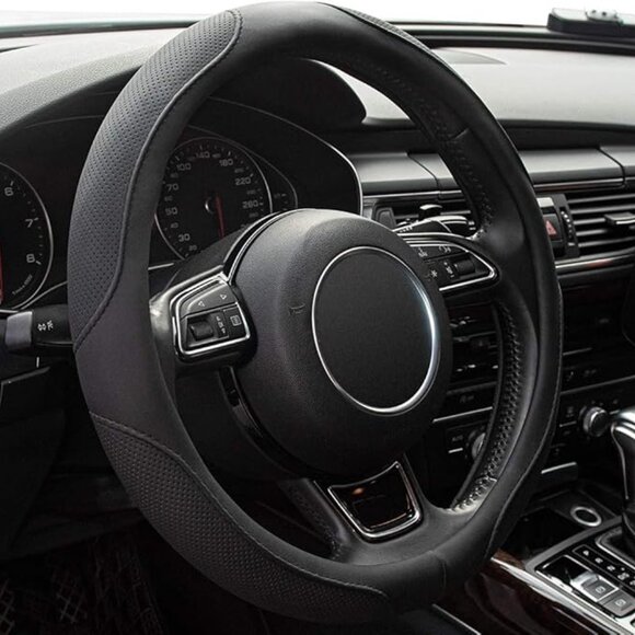 Steering Wheel Cover,14.5-15 Inch Black Universal Microfiber Leather/ NEW - Picture 1 of 5